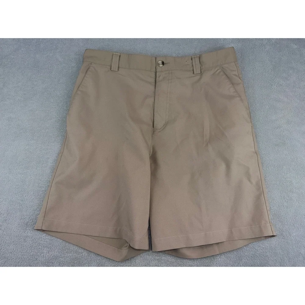 Adidas Mens Golf Shorts Khaki Tan Flat Front Performance‎ Size 32 Polyester